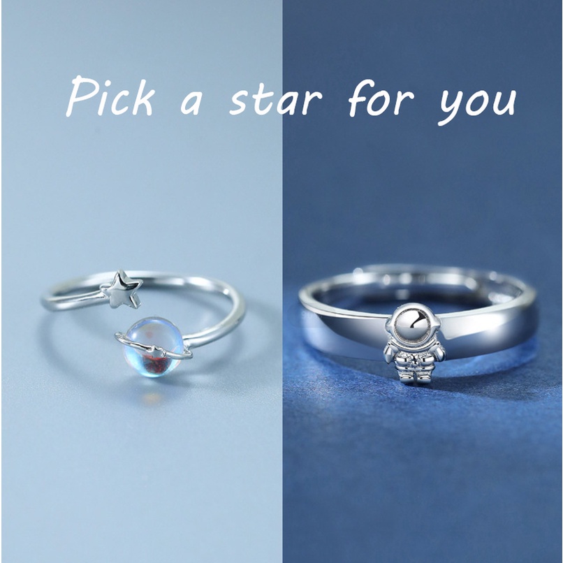 2 Pcs/set Couple Rings for Women and Men Astronauts Silverplated Rings