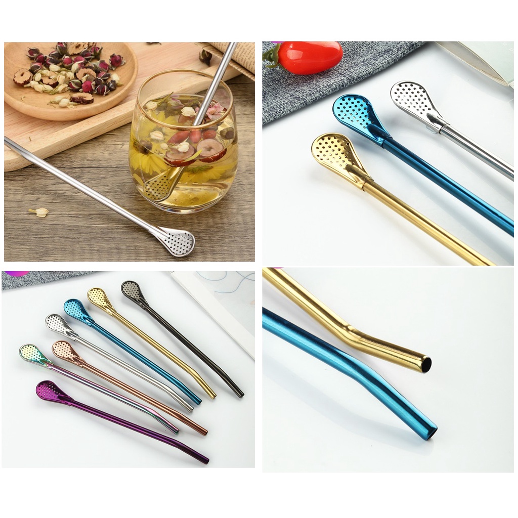 HH303 Stainless Steel 6mm 3 in 1 Straw Spoon & Stirrer Reusable Straw