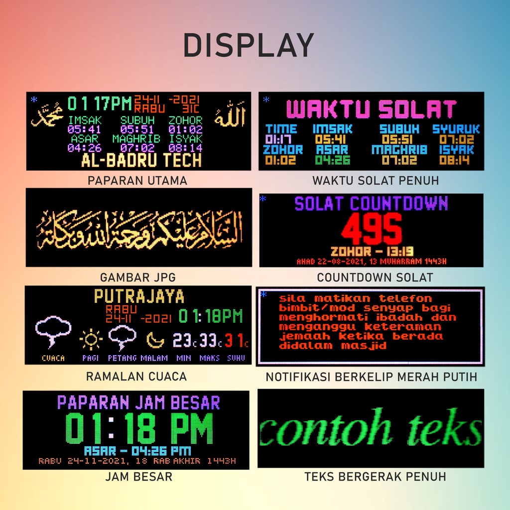 Jam Azan Digital Waktu Solat LED | Prayer Time Clock | Jam Waktu Solat ...