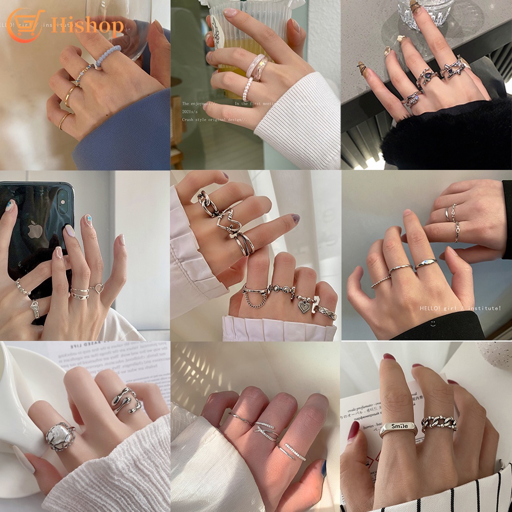 Vintage Pearl Crystal Rings Set Simple Fashion Ring for Women Jewelry Accessories Shopee Malaysia