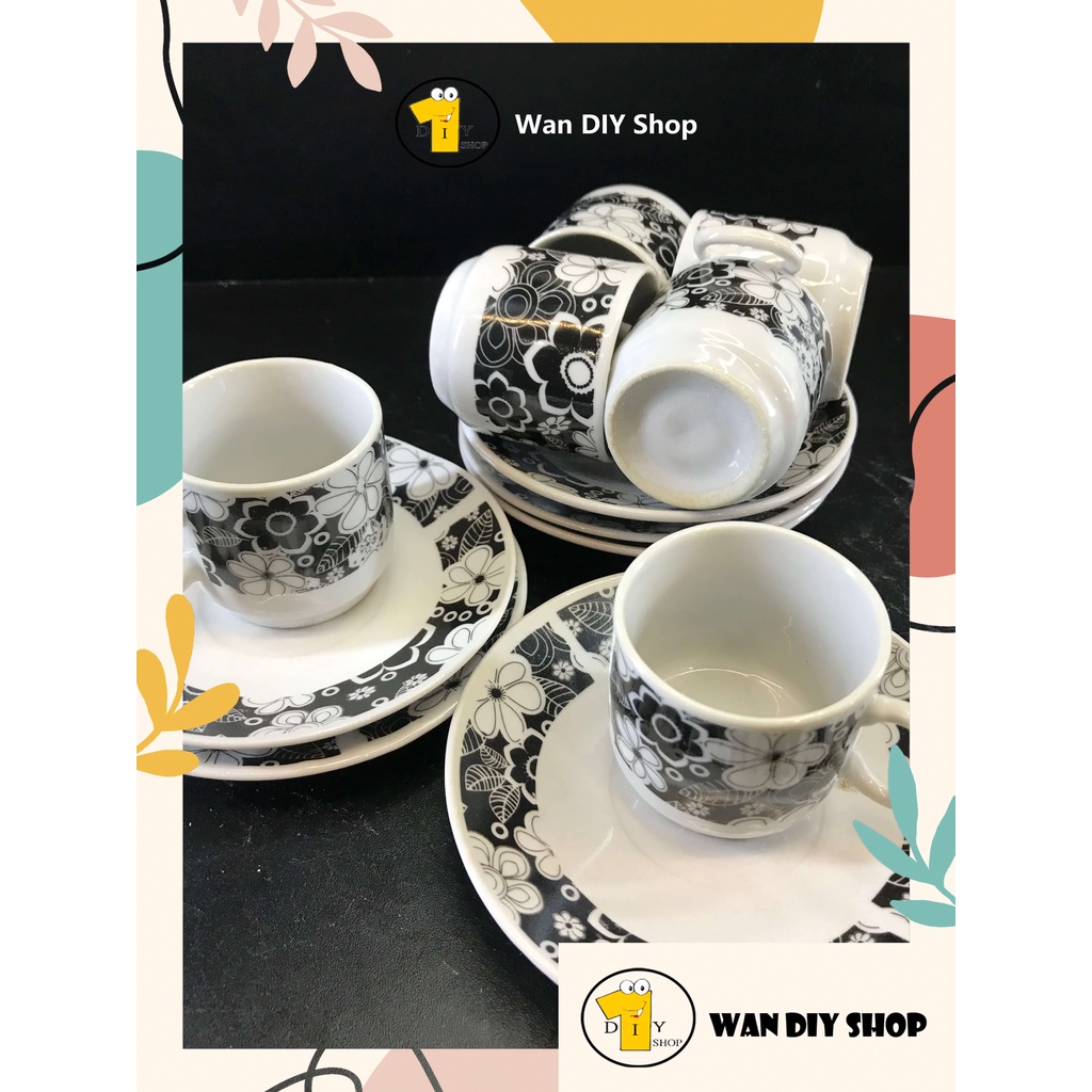 [Ready Stock]6pcs Malacca Style Ceramic Mini Cup and Saucers/ Cawan dan ...