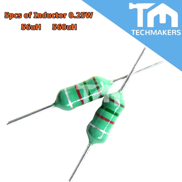 5pcs of Axial Inductor 5% 0.25W Resistor 56uH/ 560uH Techmakers