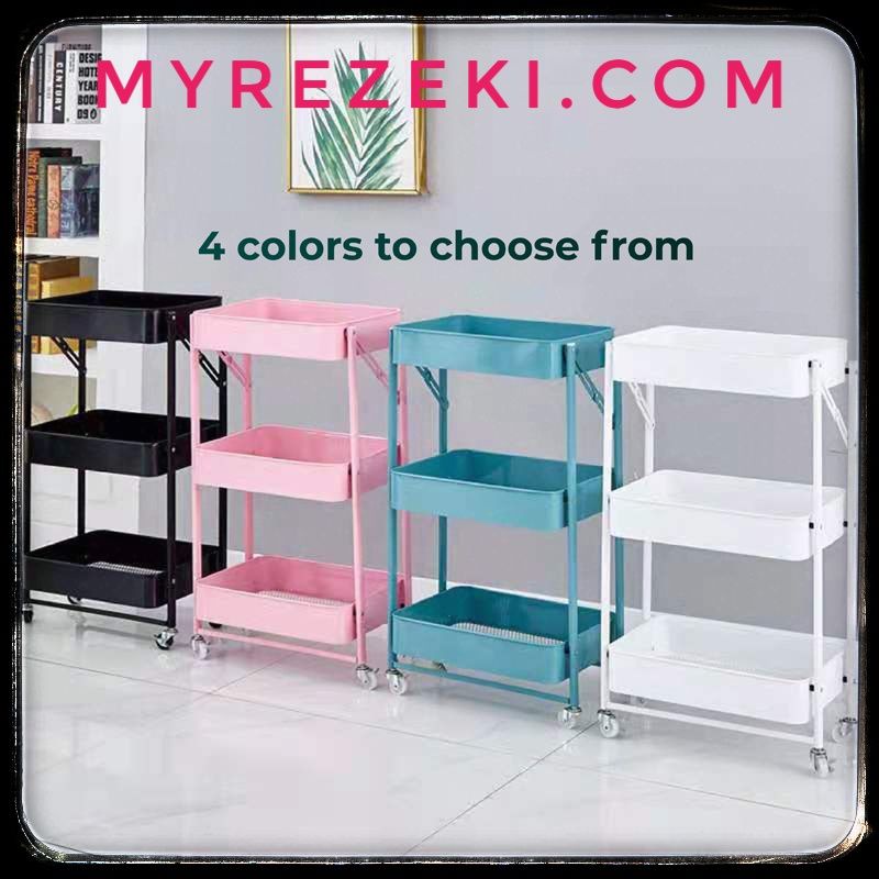 3 Tier Storage Kitchen Rack Trolley with Rollers Rack Botol | Shopee ...