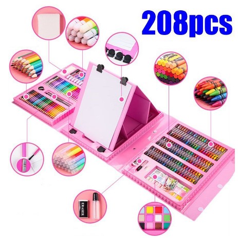 208 PCS Drawing Set Crayon Watercolor Makers Set Art Case Gift