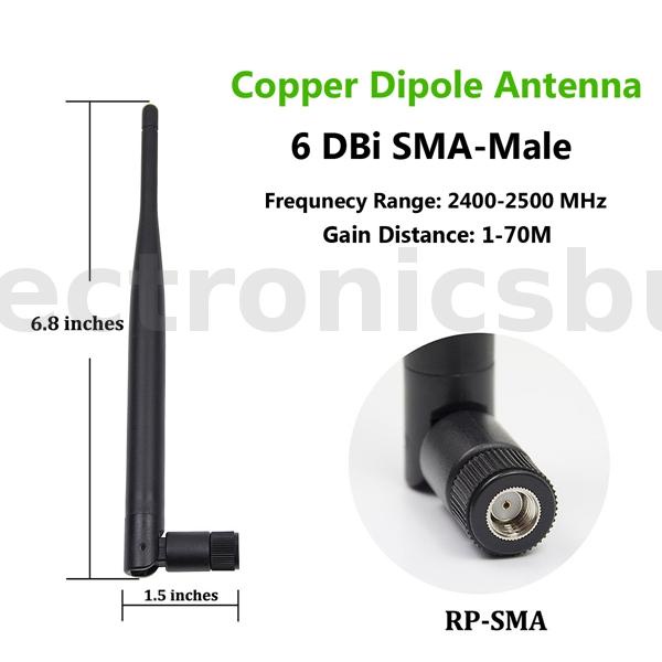 2.4GHz 6dBi 50ohm Wireless Wifi Omni Copper Dipole Antenna SMA To IPEX ...