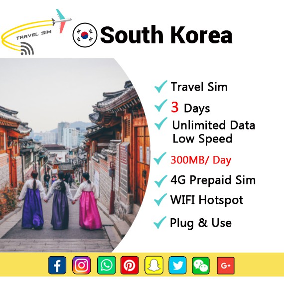 [South Korea Sim Card] [3Days+Unlimited DataGB + 300MB/D] 4G (D