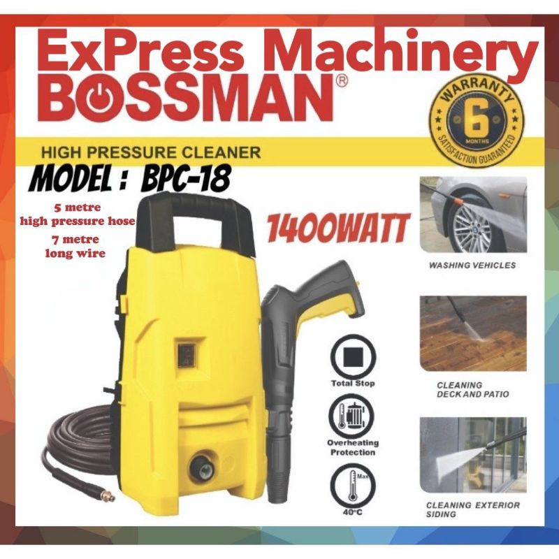 Bossman Water Jet Model -BPC-18 High Pressure Cleaner, 115 BAR MAX 1400 ...