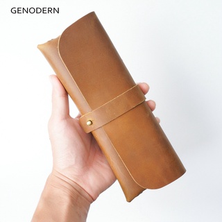 Genuine Leather Pencil Case Roll Up Pen Curtain Storage Pouch Stationery  Holder