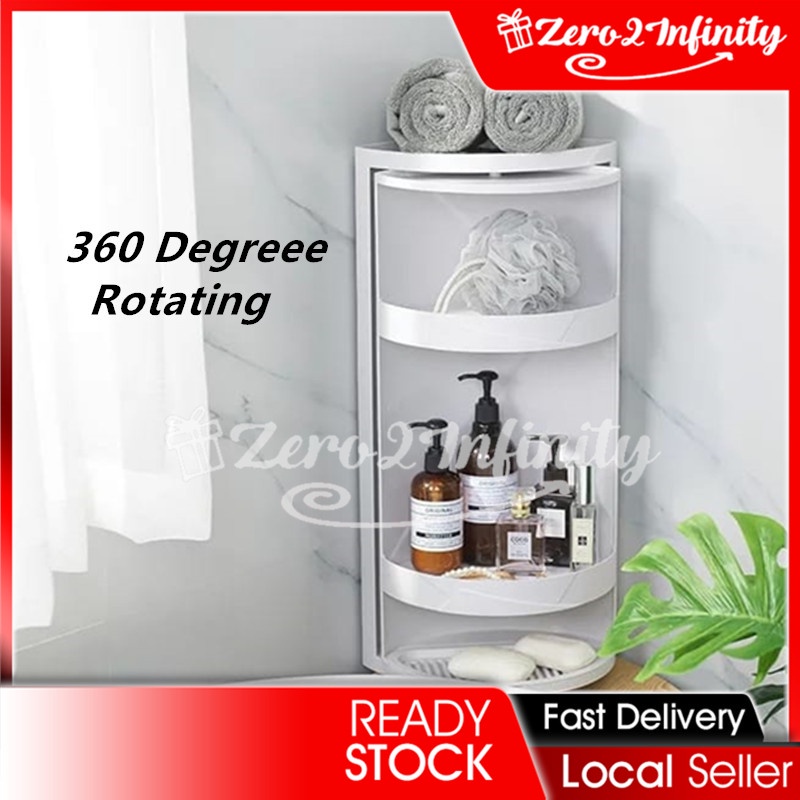 360° Rotating Bathroom Shelf Kitchen Toilet Triangle Storage Rack Wall