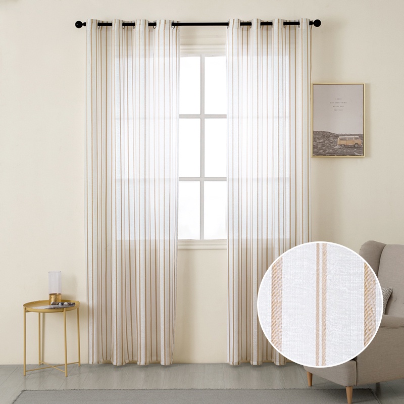 Mrtrees Nordic Minimalist Striped Tulle Curtain For Living Room Bedroom 