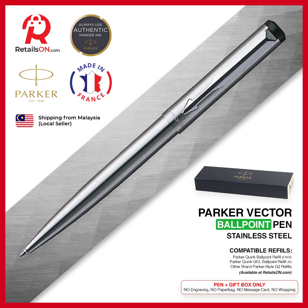 Parker Vector Ballpoint Pen - Stainless Steel (with Blue - Medium (M ...