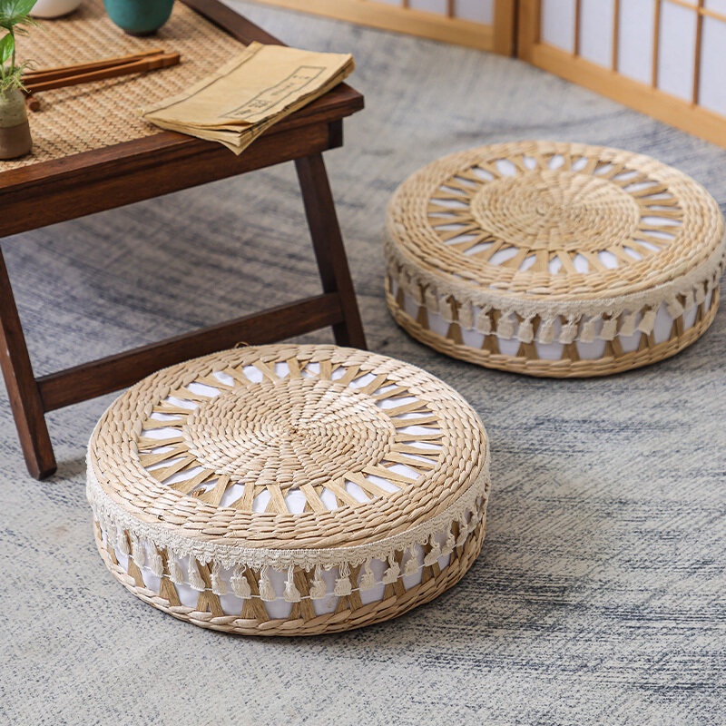 Japanese Seat Cushion Round Pouf Tatami Chair Pad Yoga Seat Pillow