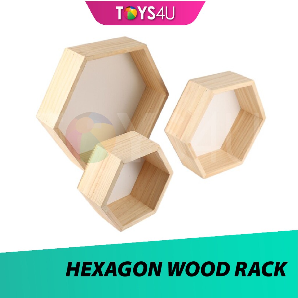 Wood Wall Hexagon Hexagon Wood Wall Storage Shelf Rack | Shopee Malaysia