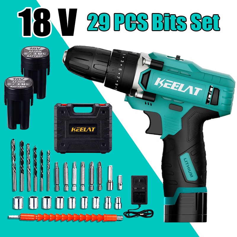 keelat Impact Drill Cordless Driver Kit Hand Drill 2 Speed Screwdriver ...