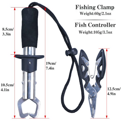 Portable Stainless Steel Fishing Gripper Lip Clamp with Plier Set  Penyangkut Mulut Ikan