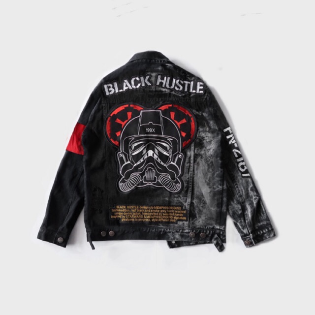 Black denim jacket clearance ripped