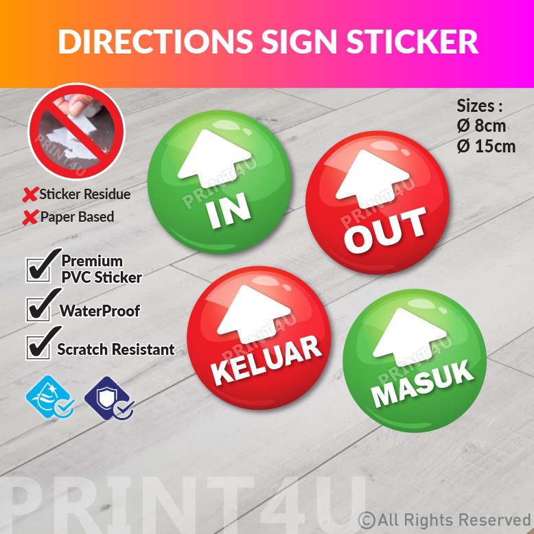 PRINT4U IN OUT MASUK KELUAR UP DOWN NAIK TURUN STICKER DIRECTION SIGN ...