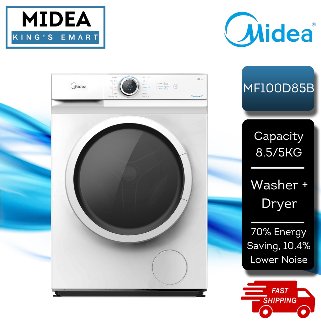 Midea 2 In 1 Inverter Front Load Washer Dryer (8.5KG / 5KG) MF100D85B ...