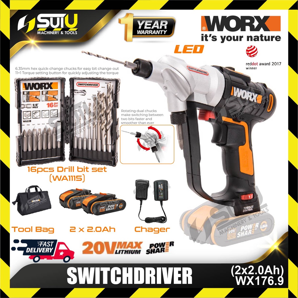 WORX WX176.9 20V Switch Drill / Driver 1500rpm (SOLO/SET) | Shopee Malaysia