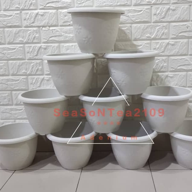 Pasu Bunga Plastik Bulat Bercorak Bunga Cantik 24cm X 24cm X 18cm ...