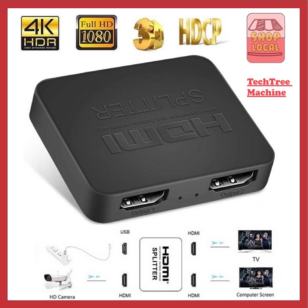 Splitter HDMI 1x2 4K@30Hz – Duplica Schermo Su 2 TV/monitor, Audio Sincronizzato, Compatibile PS3/PS4/PC