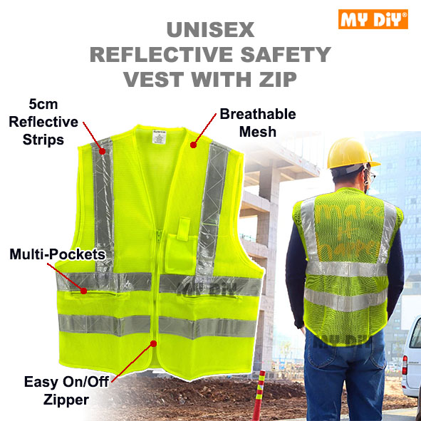 MYDIYHOMEDEPOT - Unisex Reflective Safety Vest Zip Type With 3 Pocket 5cm  width vertical and horizontal reflective strip | Shopee Malaysia