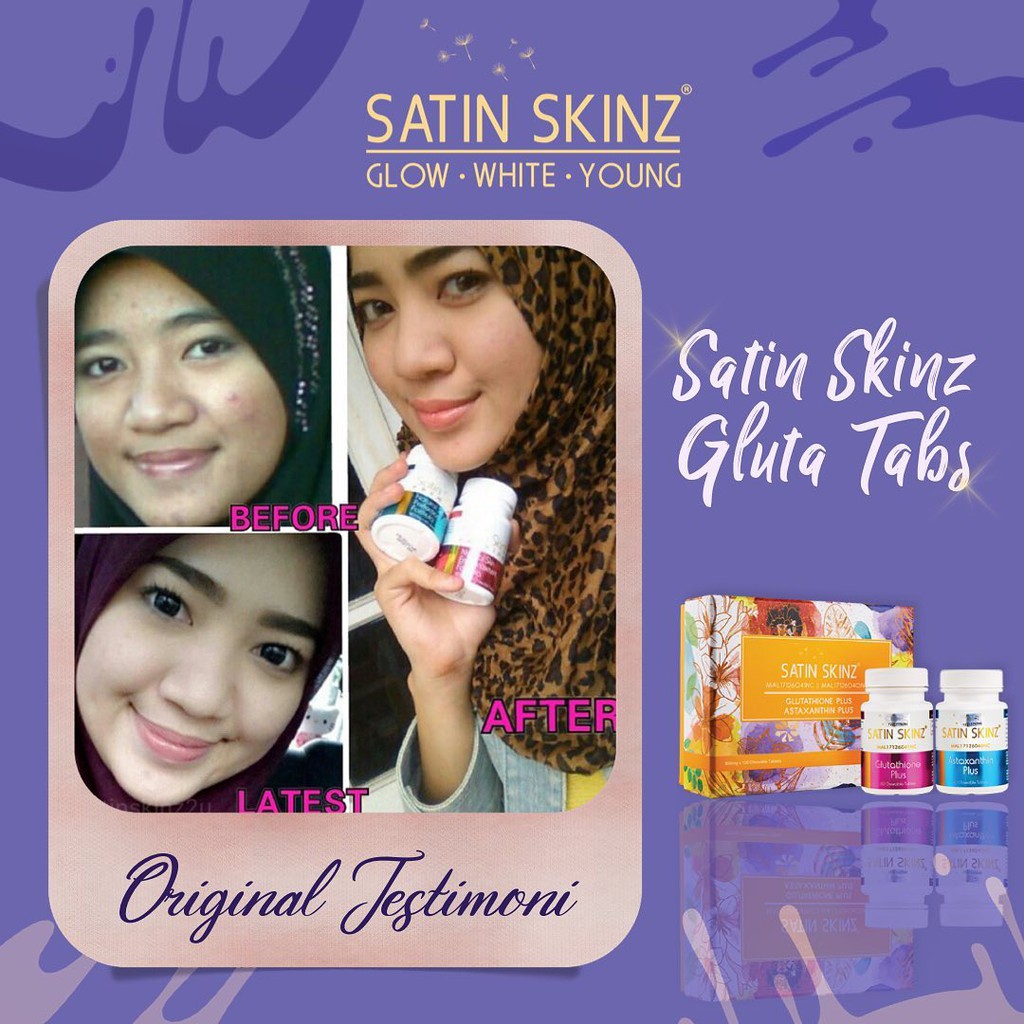 SATIN SKINZ GLUTA TAB KULIT PUTIH CERAH CANTIK MULUS HALUS GLUTATHIONE x60  & ASTAXHANTIN+ x60 Ex0227