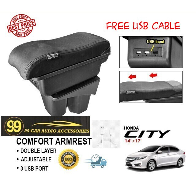 HC CARGO COMFORT ADJUSTABLE ARM REST HONDA CITY 20142017 (FREE USB