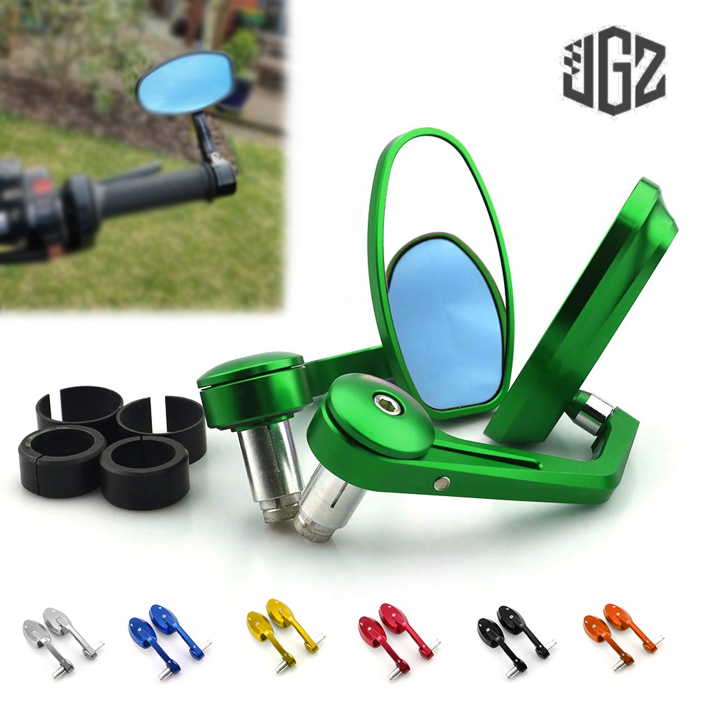 Z LOGO Motorcycle Blue Glass Handle Bar End CNC Aluminum Oval Rear View