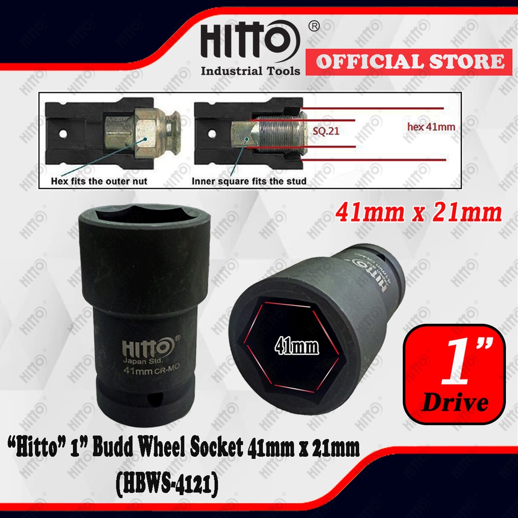 [ HITTO ] 1” DR SQUARE BUDD WHEEL SOCKET 41x 21MM / TIRE WHEEL NUT
