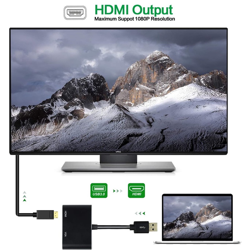 USB 3.0 To HDMI and VGA Converter 2 in 1 Dual monitors HD 1080P Adapter ...