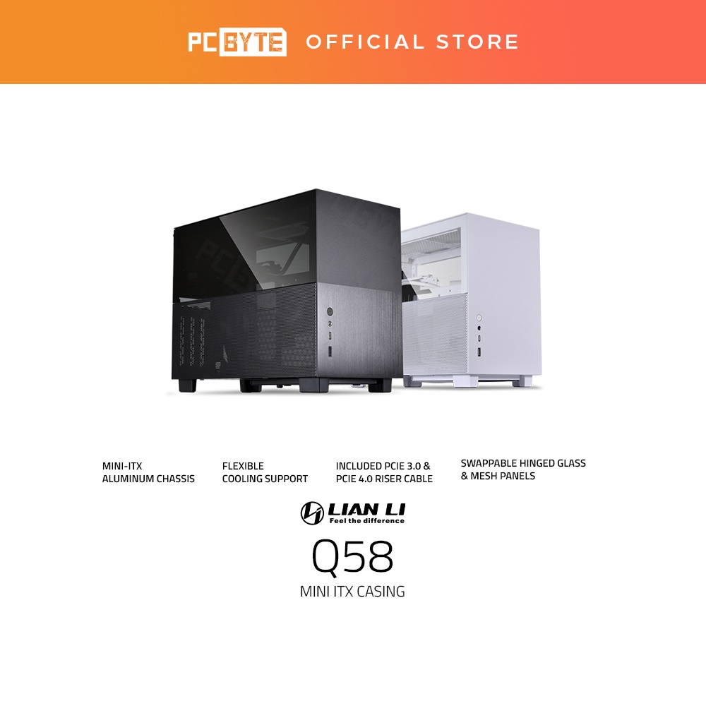 Lian Li Q58 Mini ITX Casing with PCIe 4.0 Riser Cable - (Black/White ...