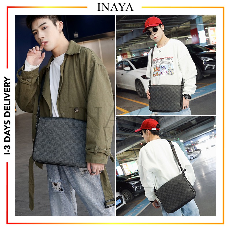 Luxury Brand Fashion Plaid Pattern Leather Business Messenger Office