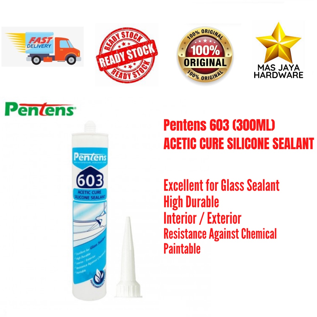 PENTENS 603 Acetic Cure Silicone Sealant Clear & White/ pengedap ...
