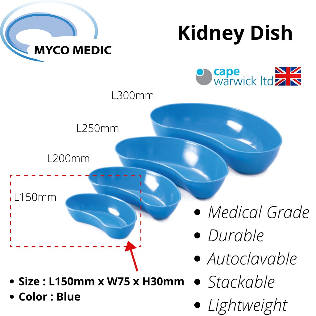 Kidney Dish / Autoclavable /Medical Grade/Polypropylene/ KD150/KD200 / KD250 /KD300/VB12B/Blue
