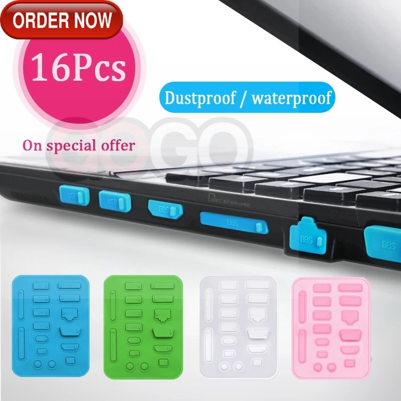 GG 16Pcs Set Silica Gel laptop Dust Plug / Waterproof Cover Portable