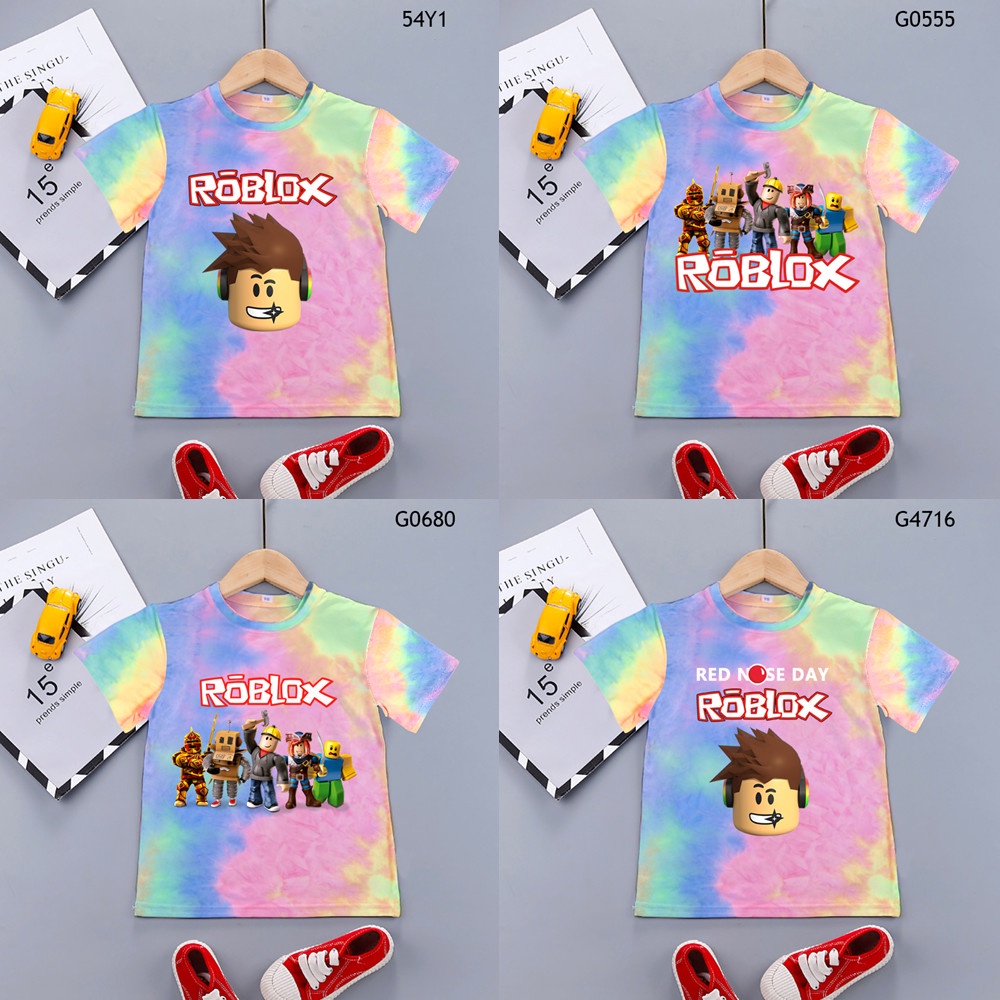 Roblox Children T-shirt Kids Tie Dye Cartoon Print Tshirt Roblox Fun Graphic Tee Tie Dye Fashion ...