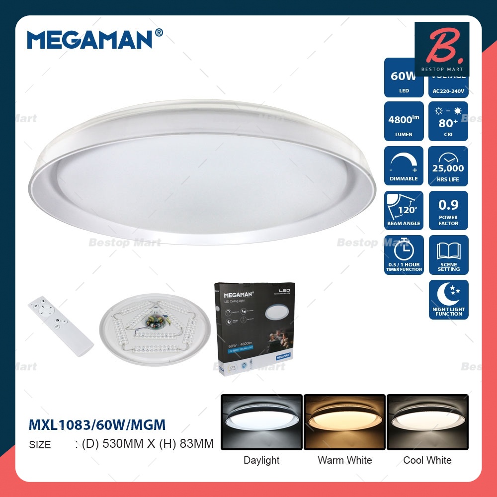 MEGAMAN MXL1083 30W / 60W LED SMART CEILING LIGHT WITH REMOTE CONTROL ...
