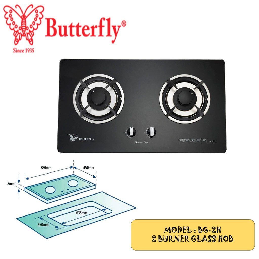 (Offer!!!)BG2K Butterfly 2 Burner Glass Hob Gas Stove Shopee Malaysia