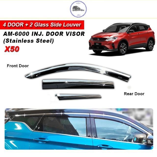 Proton X50 Injection Door Visor Stainless Steel 6pcs (4pcs + 2pcs Glass ...