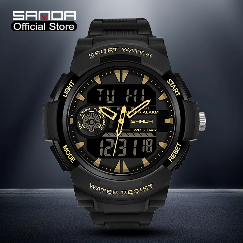 SANDA Original Men Watch Multifunction Dual Display Men's Sports Watch ...