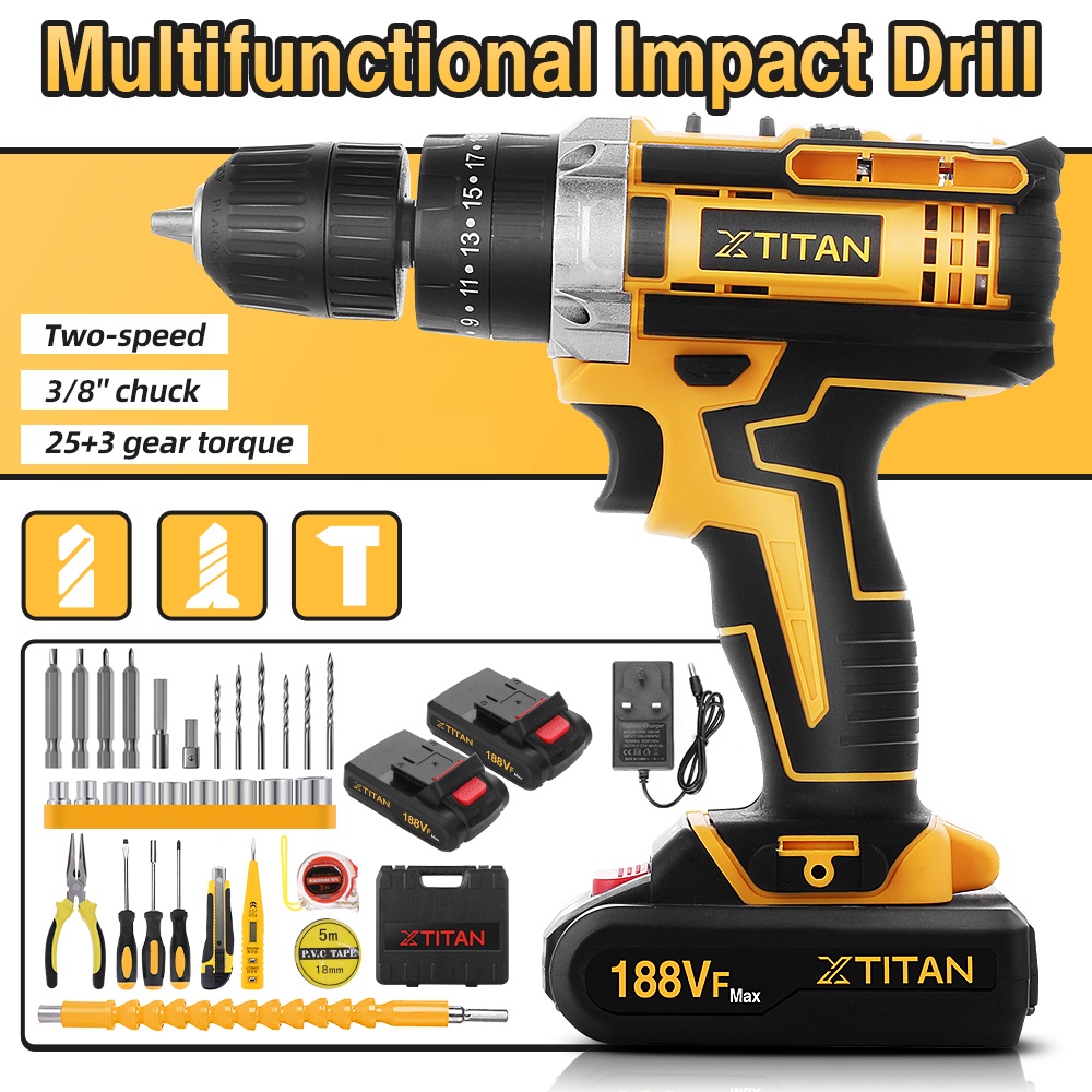 X TITAN Power Cordless Screwdriver Elektrik Drill Portable Power