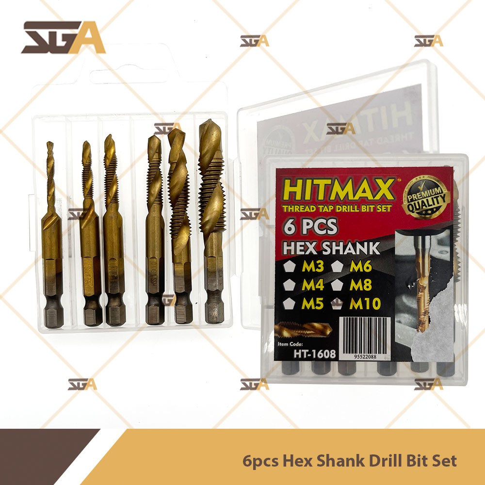 HITMAX Thread Tap Drill Bit Set 6PCS Metric Thread M3-M10 Hex Shank ...