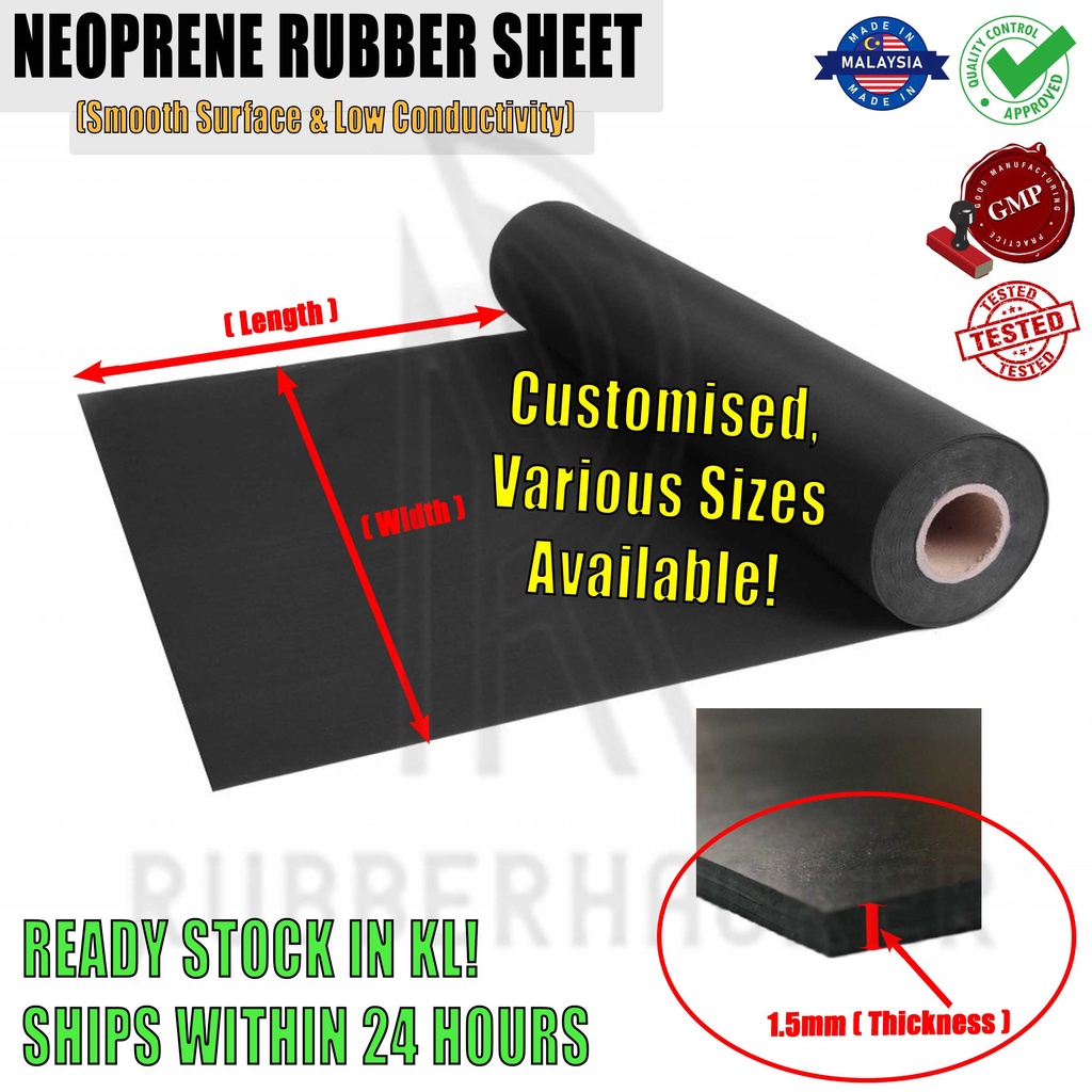 Neoprene Rubber Sheet (CR) 1mm, 1.5mm, 3mm Thickness Size, Smooth ...