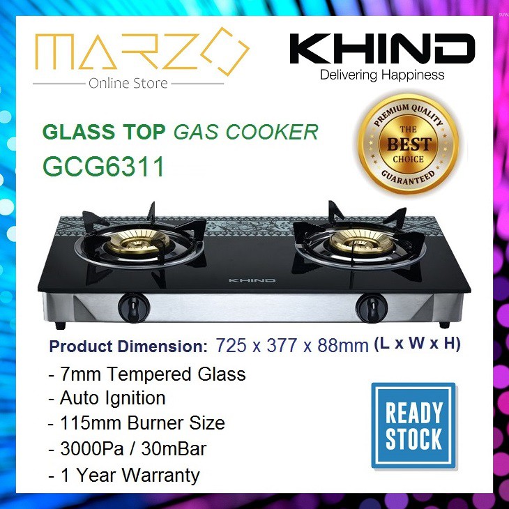KHIND Glass Top Gas Cooker GCG6311 / Dapur Gas Shopee Malaysia