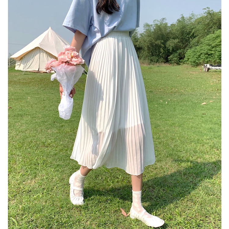 Miko 💕Women's New Medium Length Pleated Skirt With High Waist and Thin ...