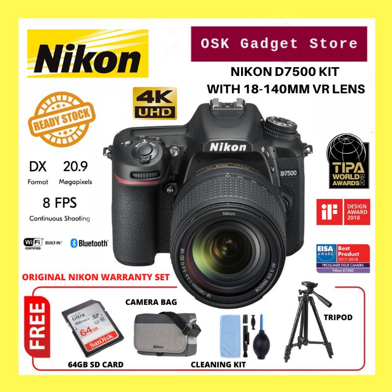 Nikon D7500 DSLR Camera With Kit AFS 18140mm VR Lens / Body Only