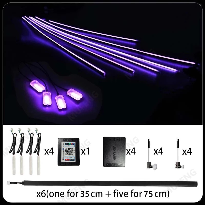 18 in 1 Car Ambient Lights 64 colors Guide Fiber RGB LED Acrylic