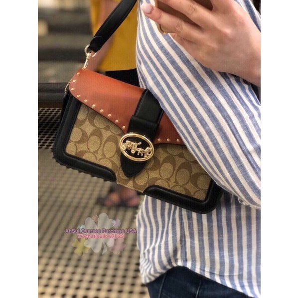 Georgie shoulder bag in colorblock signature canvas with rivets hotsell