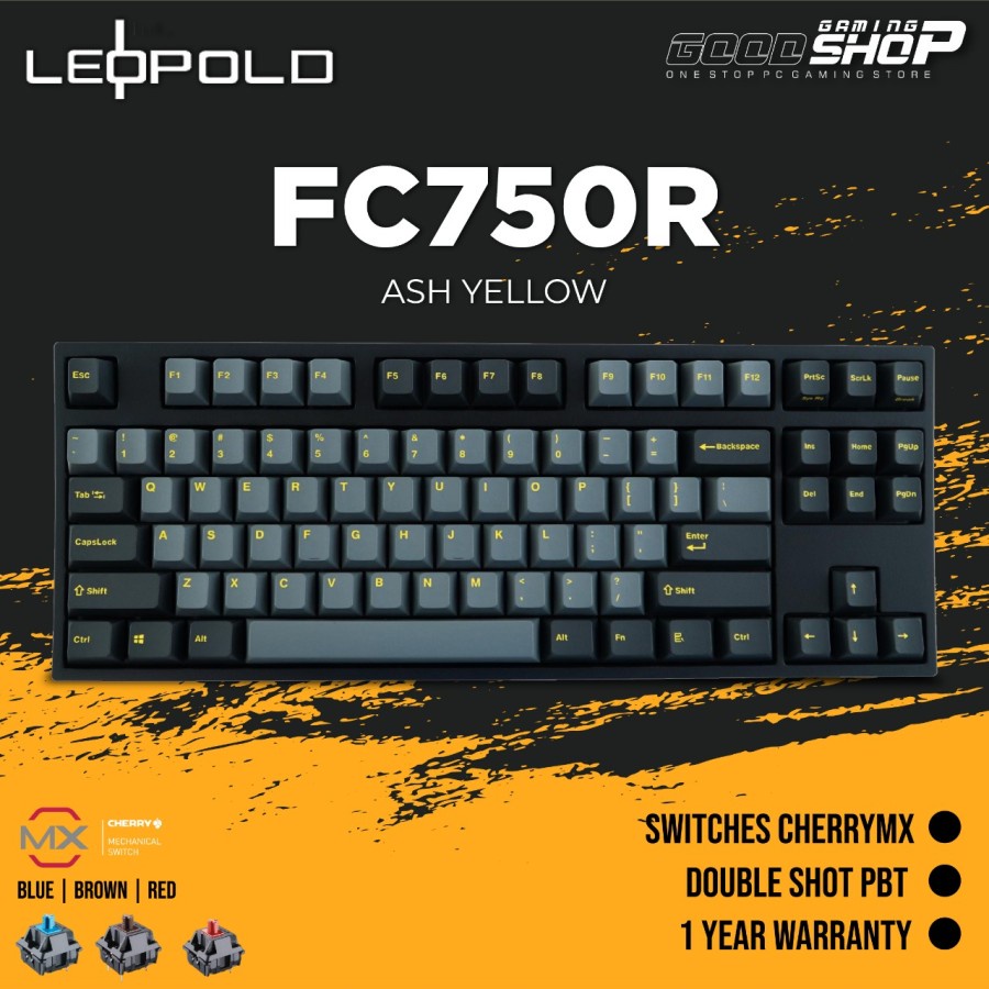 Leopold FC750R Ash Yellow PD TKL Double Shot PBT Mechanical Keyboard ...
